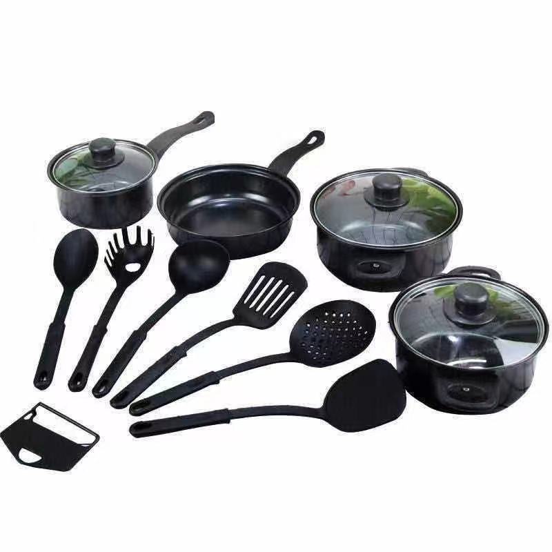 Set de 13 Piezas | 3 Ollas + 1 Sartén Antiadherentes + Utensilios 🔥