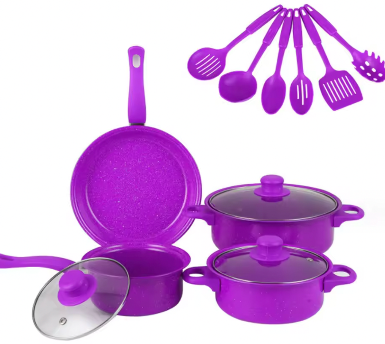 Set de 13 Piezas | 3 Ollas + 1 Sartén Antiadherentes + Utensilios 🔥