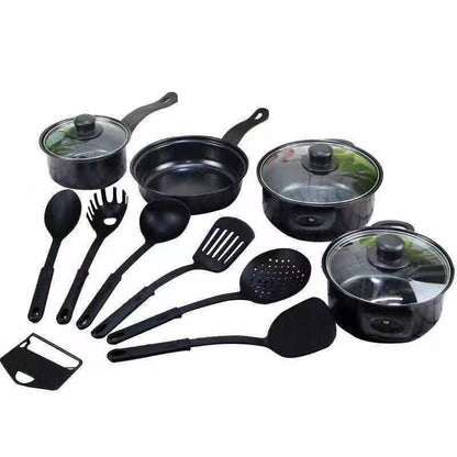 Set de 13 Piezas | 3 Ollas + 1 Sartén Antiadherentes + Utensilios 🔥
